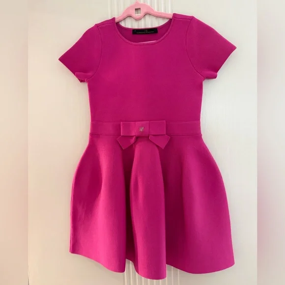Carolina Herrera Girls' Fuchsia Bow Waist Fit-and-Flare Dress
